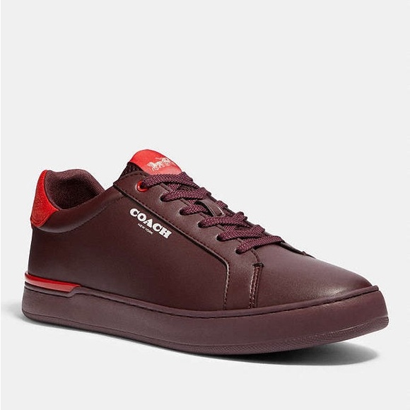Coach Clip Low Top Leather Sneaker In Colorblock Oxblood red Mena size 9.5 - Picture 1 of 8